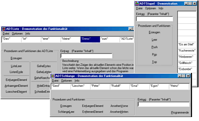 Screenshots der drei Programme Screenshots